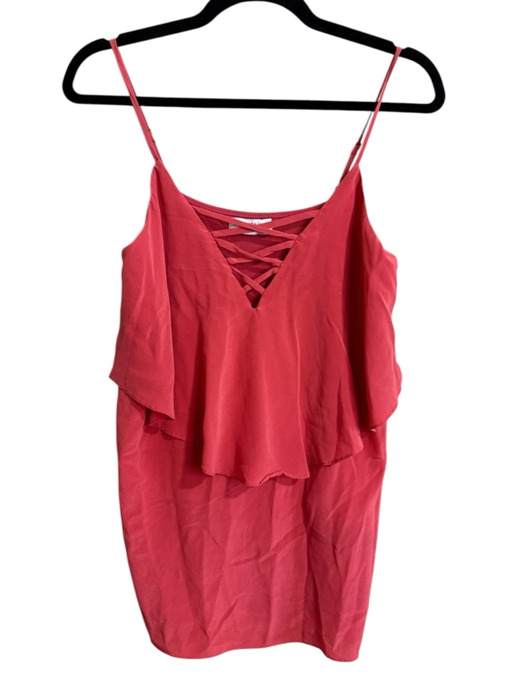 Bailey 44 Coral Pink SILK Lace-Up Ruffle Cami